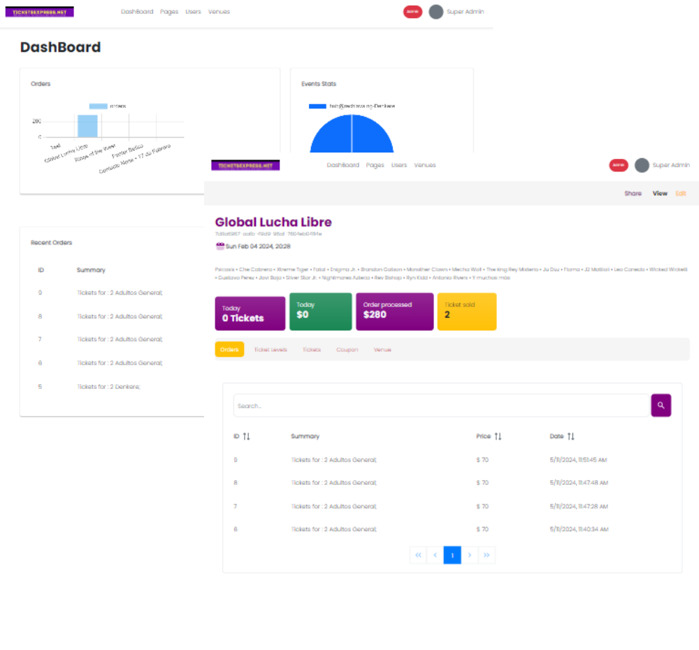 Event management system interface preview
